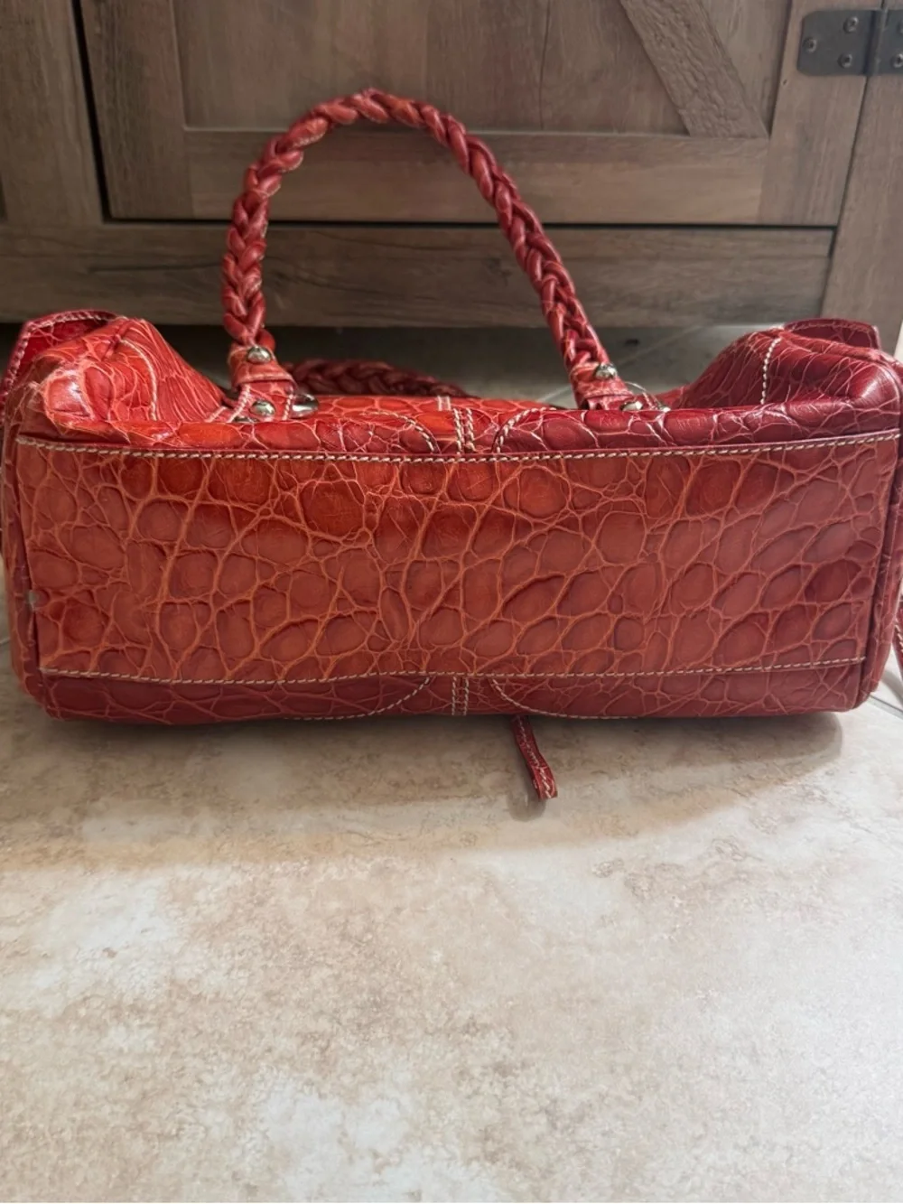 Francesco Biasia Red Braided-Handle Women’s Satchel Bag - Picture 8 of 13